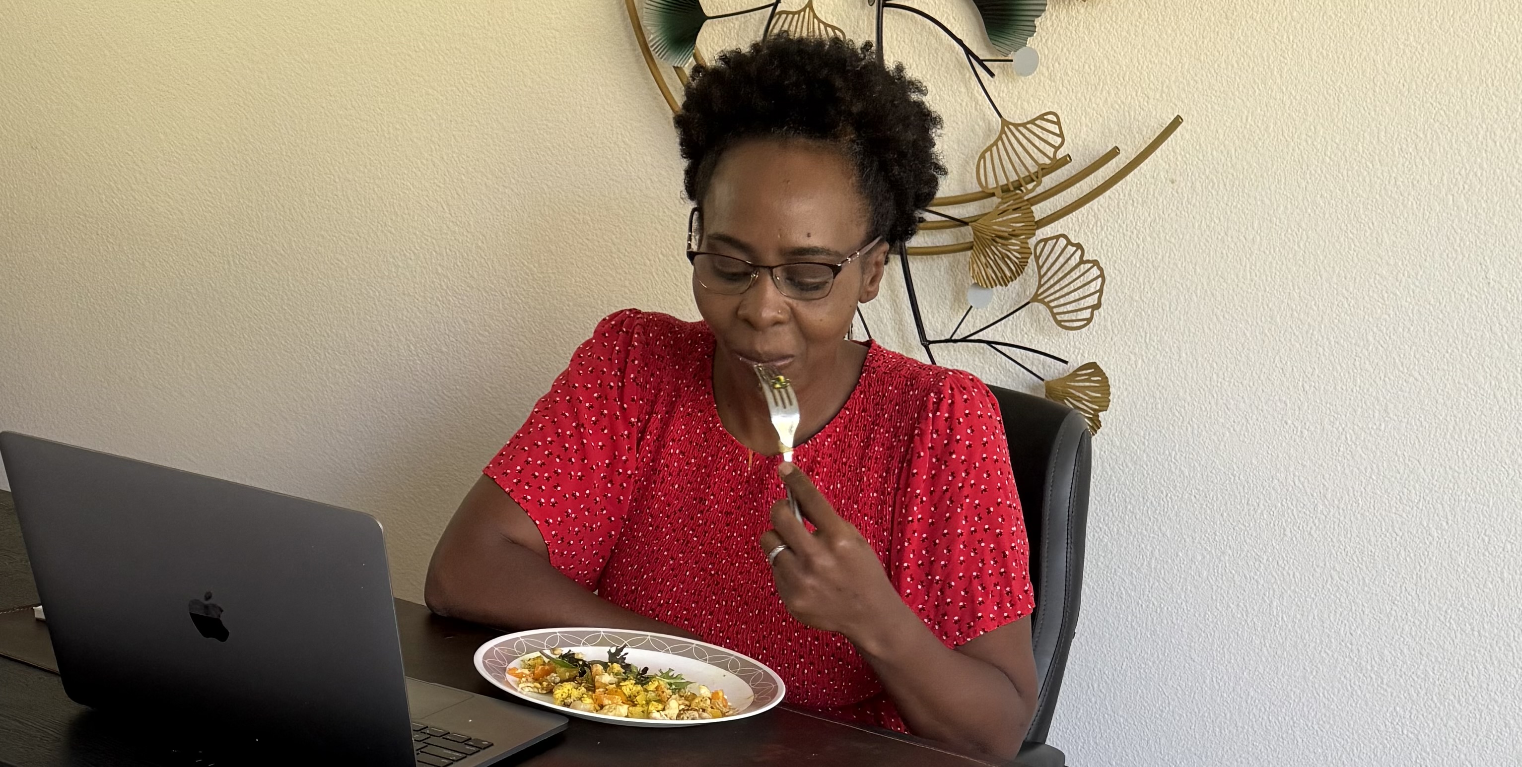Coach Waturi enjoying a healthy meal